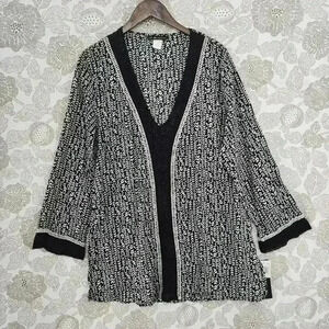 NWT La Blanca Cotton Printed Long Sleeve Coverup Women's L
